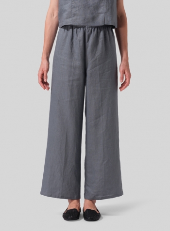 Cool Gray Linen Straight Long Pants Set