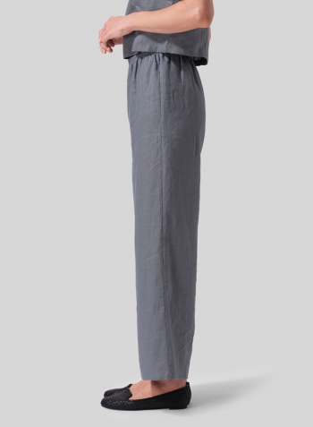 Cool Gray Linen Straight Long Pants Set