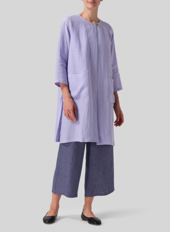 Lavender Linen Single-Button Long Blouse Set