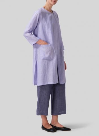 Lavender Linen Single-Button Long Blouse Set