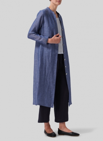 Azure Blue Linen Long Slim Shirt Dress Set