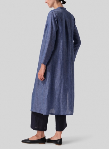 Azure Blue Linen Long Slim Shirt Dress Set