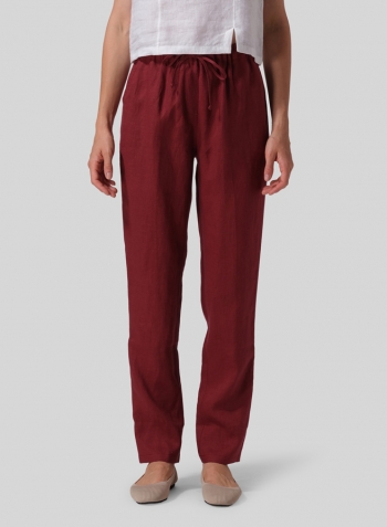 Burgundy Linen Casual Long Pants