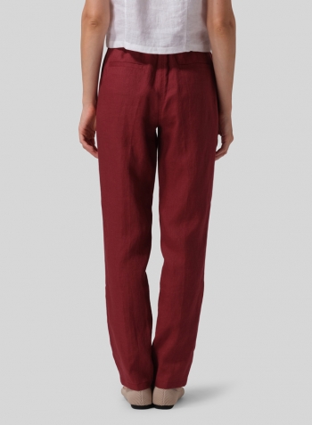 Burgundy Linen Casual Long Pants