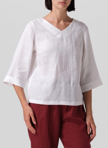 White Linen Nice Fit Wider Three-quarter Sleeve Top Set