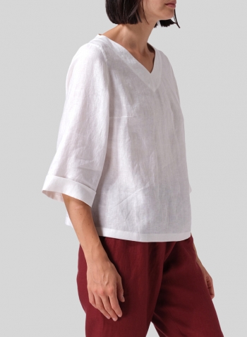 White Linen Nice Fit Wider Three-quarter Sleeve Top Set