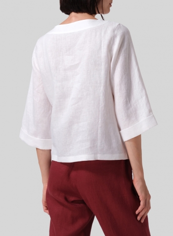 White Linen Nice Fit Wider Three-quarter Sleeve Top Set