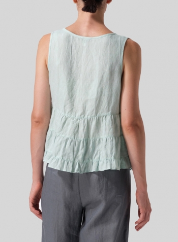 Soft Light Green Linen Sleeveless Pleated Blouse