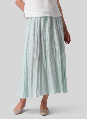 Soft Light Green Linen Long Flared Skirt Set
