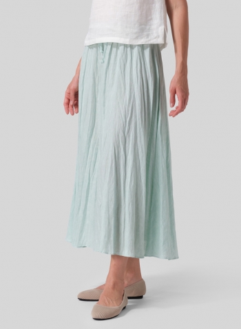 Soft Light Green Linen Long Flared Skirt Set