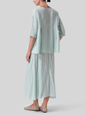 Soft Light Green Linen Dropped Shoulder Pleated Box Top Set