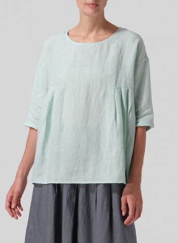 Linen Dropped Shoulder Pleated Box Top With Scarf