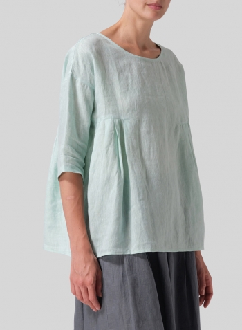 Linen Dropped Shoulder Pleated Box Top With Scarf