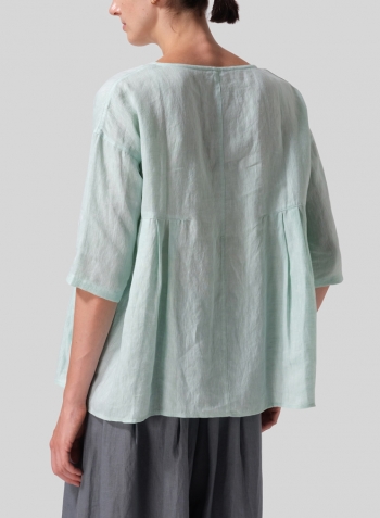 Linen Dropped Shoulder Pleated Box Top With Scarf