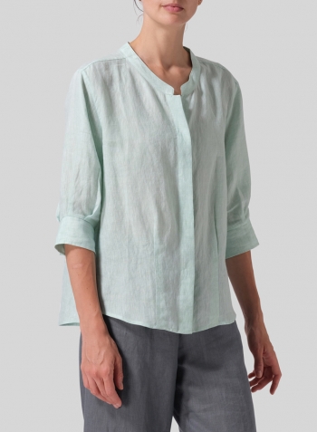 Soft Light Green Linen Back Keyhole Blouse