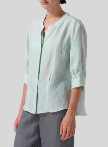 Soft Light Green Linen Back Keyhole Blouse