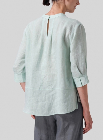 Soft Light Green Linen Back Keyhole Blouse