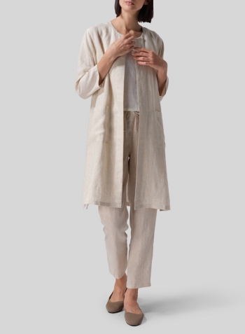 Oat Linen Single-Button Long Blouse Set