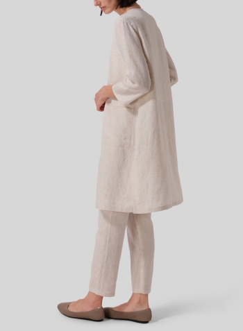 Oat Linen Single-Button Long Blouse Set