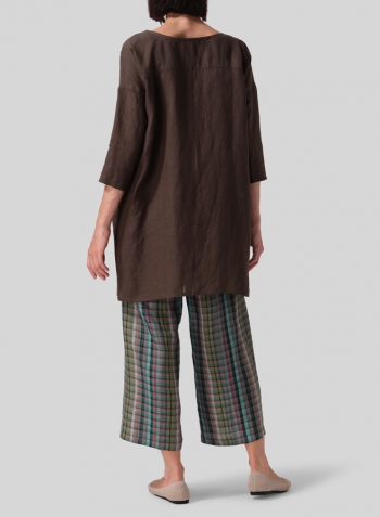 Dark Olive Brown Linen Oversized Top