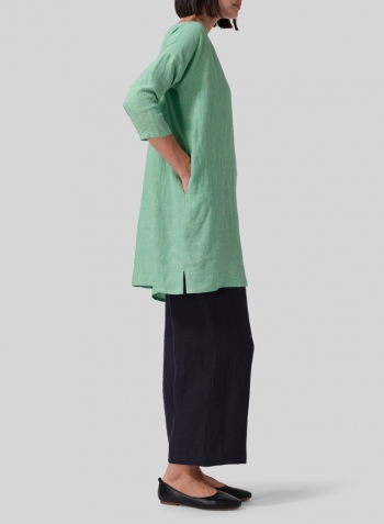 Two Tone Yellow Green Linen Oversized Top
