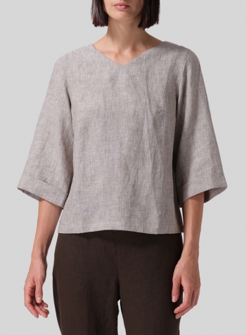 Tender Taupe Linen Nice Fit Wider Three-quarter Sleeve Top