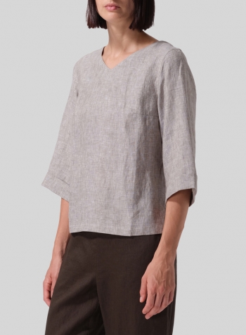 Tender Taupe Linen Nice Fit Wider Three-quarter Sleeve Top