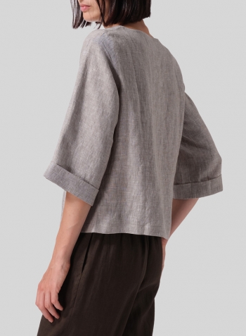 Tender Taupe Linen Nice Fit Wider Three-quarter Sleeve Top