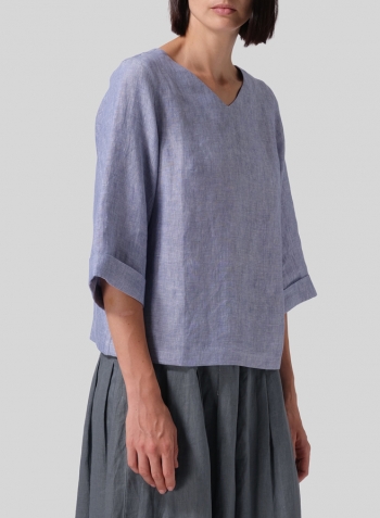 Linen Nice Fit Wider Three-quarter Sleeve Top Set