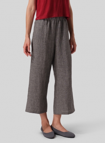 Two Tone Charcoal Linen Straight Ankle Pants
