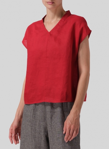 Red Linen Perfect Cap Sleeve Top