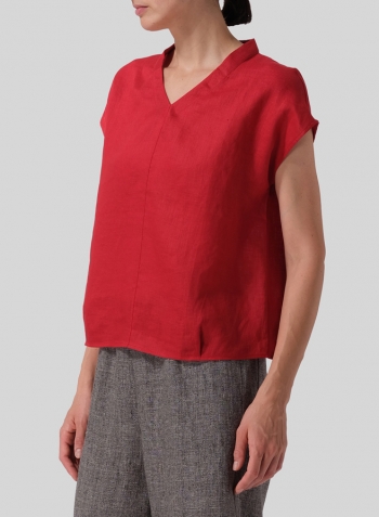 Red Linen Perfect Cap Sleeve Top