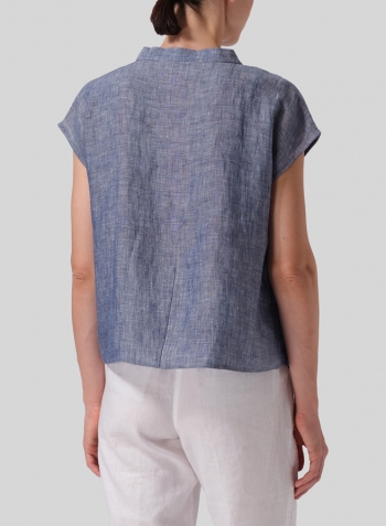 Two Tone Denim Linen Perfect Cap Sleeve Top