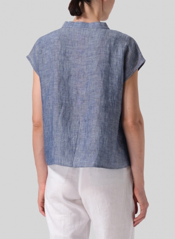 Two Tone Denim Linen Perfect Cap Sleeve Top