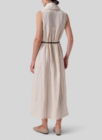 White Sand Linen Sleeveless Cowl Neck Long Dress