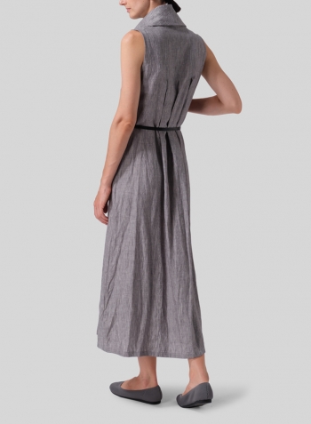 Two Tone Gray Linen Sleeveless Cowl Neck Long Dress