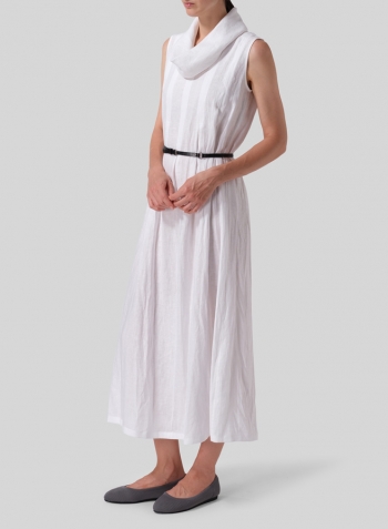 White Linen Sleeveless Cowl Neck Long Dress