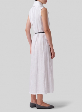 White Linen Sleeveless Cowl Neck Long Dress