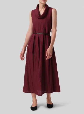 Red Linen Sleeveless Cowl Neck Long Dress