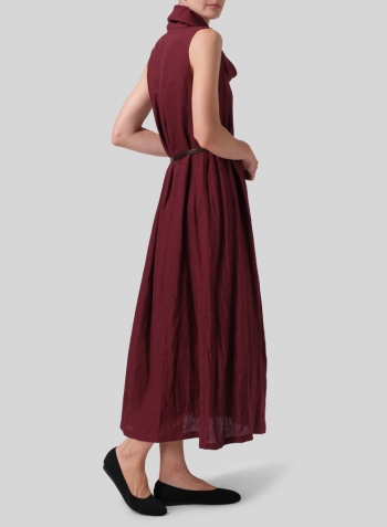 Red Linen Sleeveless Cowl Neck Long Dress