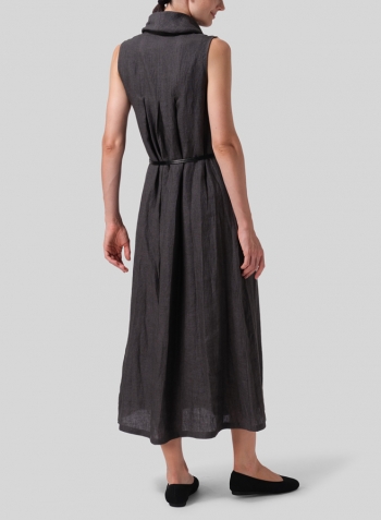 Dark Gray Linen Sleeveless Cowl Neck Long Dress