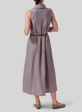 Two Tone Brown Linen Sleeveless Cowl Neck Long Dress