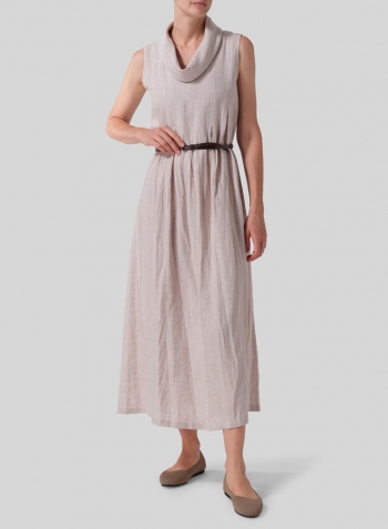 Oat Linen Sleeveless Cowl Neck Long Dress