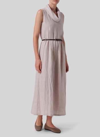 Oat Linen Sleeveless Cowl Neck Long Dress