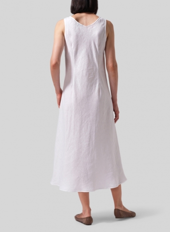 White Linen Bias Cut Sleeveless Long Dress