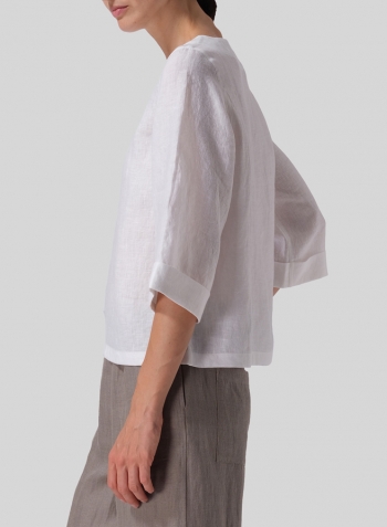 White Linen Wide Sleeves V-Neckline Blouse