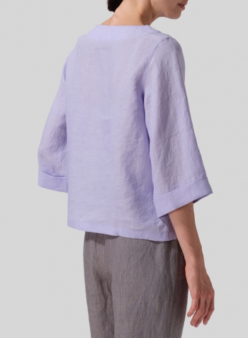 Lavender Linen Wide Sleeves V-Neckline Blouse