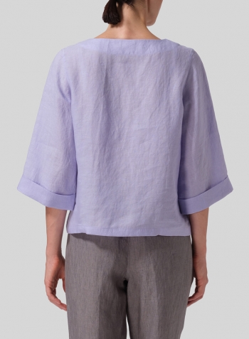 Lavender Linen Wide Sleeves V-Neckline Blouse