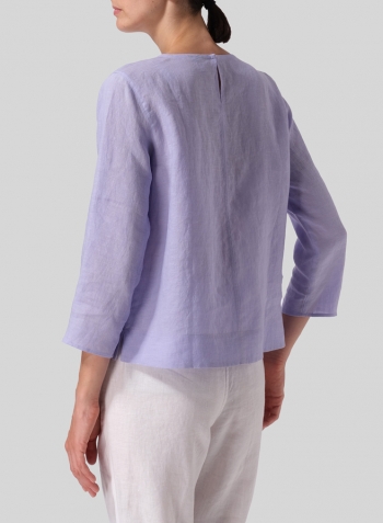 Lavender Linen Three-quarter Sleeve V-Neck Blouse