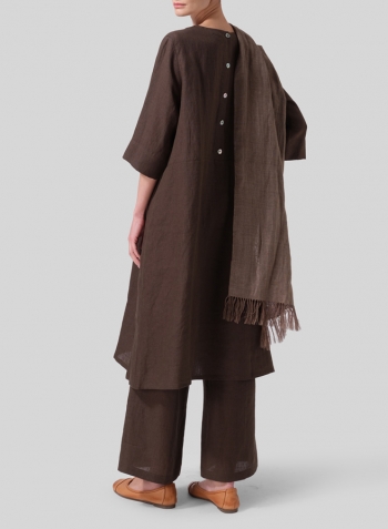 Dark Olive Brown Linen Half Sleeve Dress Set